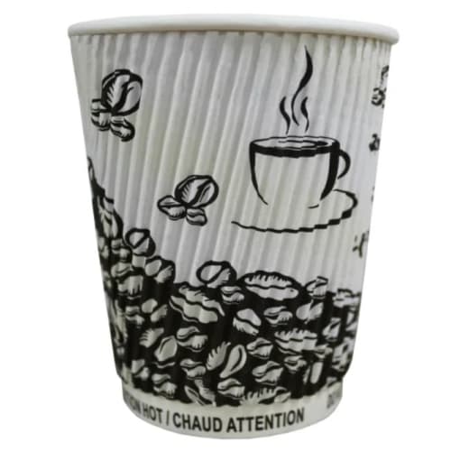 Ripple Cafe Paper Hot Cup, Cream Coffee Design, 9oz, Wrapped